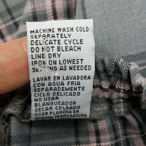 Gray and Pink Plaid Skirt 10P Fringe Trim Long - Picture 9 of 9